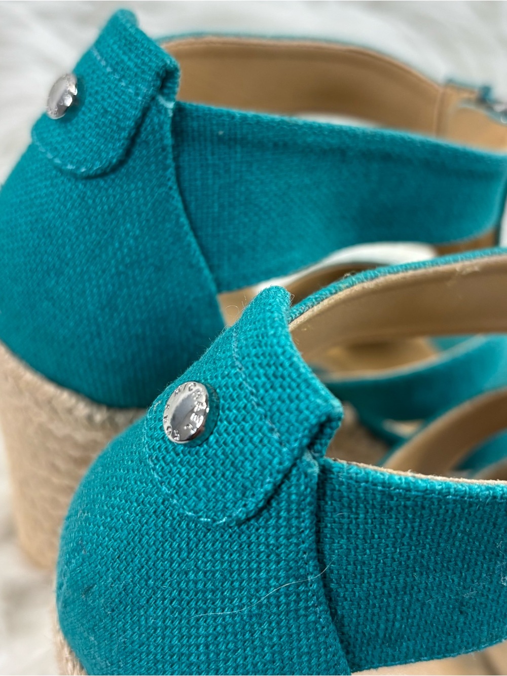 Michael Kors Wedge Teal Canvas Espadrille Sandals - Picture 5 of 12